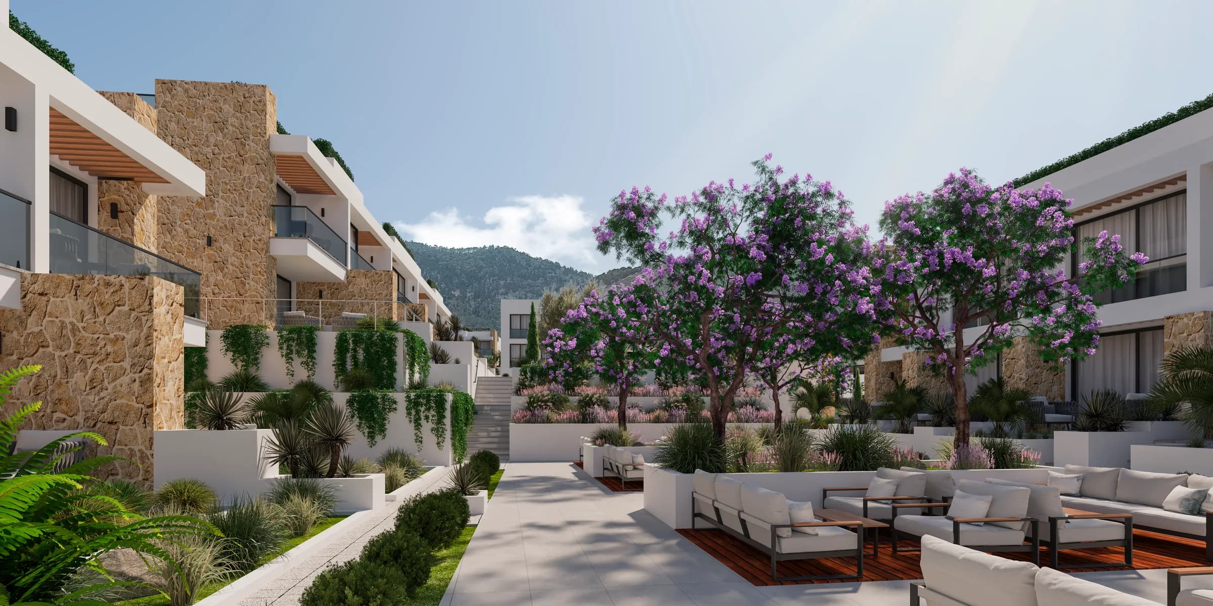 Courtyard with seating between the blocks (visualisation)