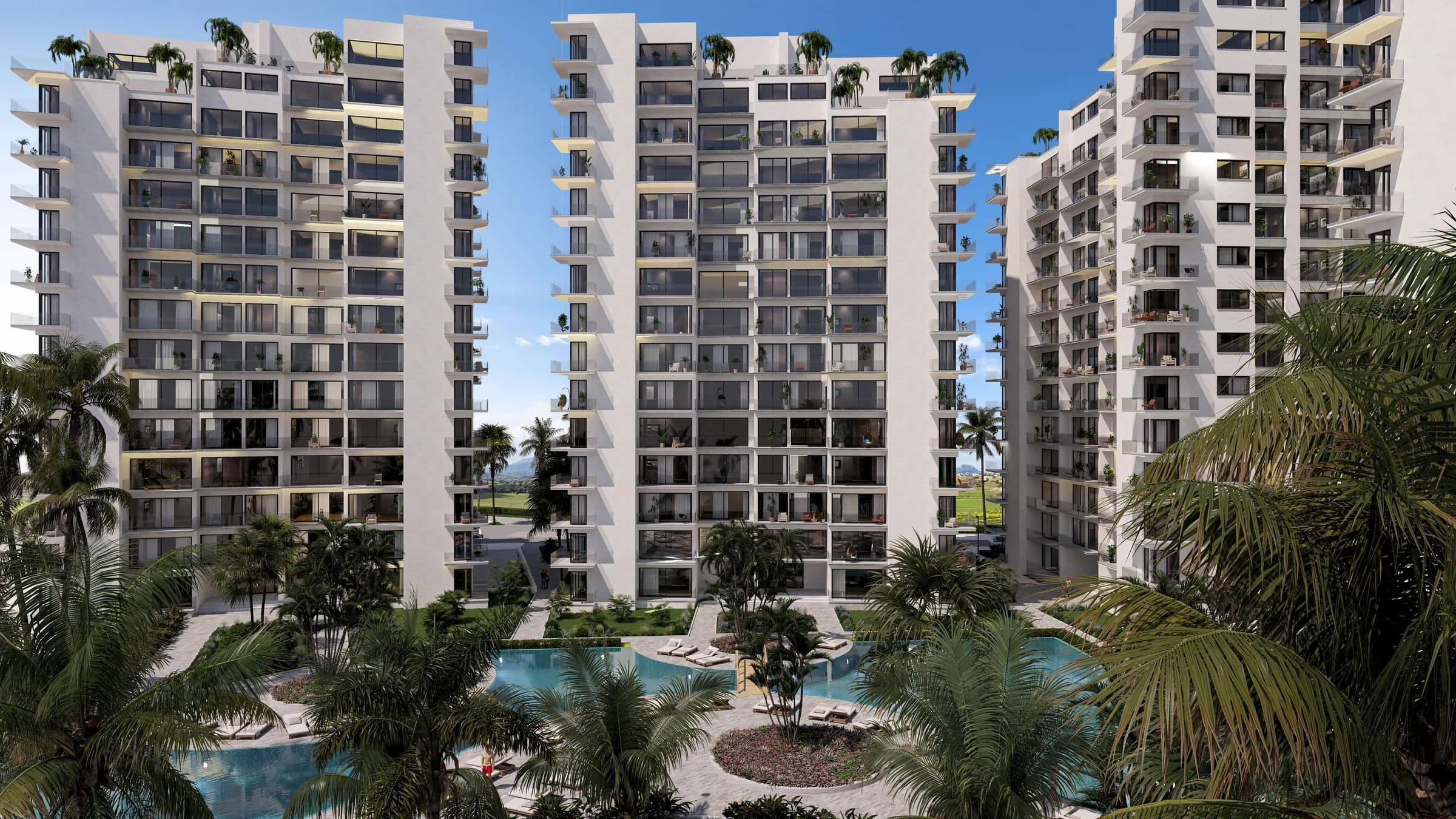 ЖК CC Towers İskele, візуалізація веж навколо відкритого басейну