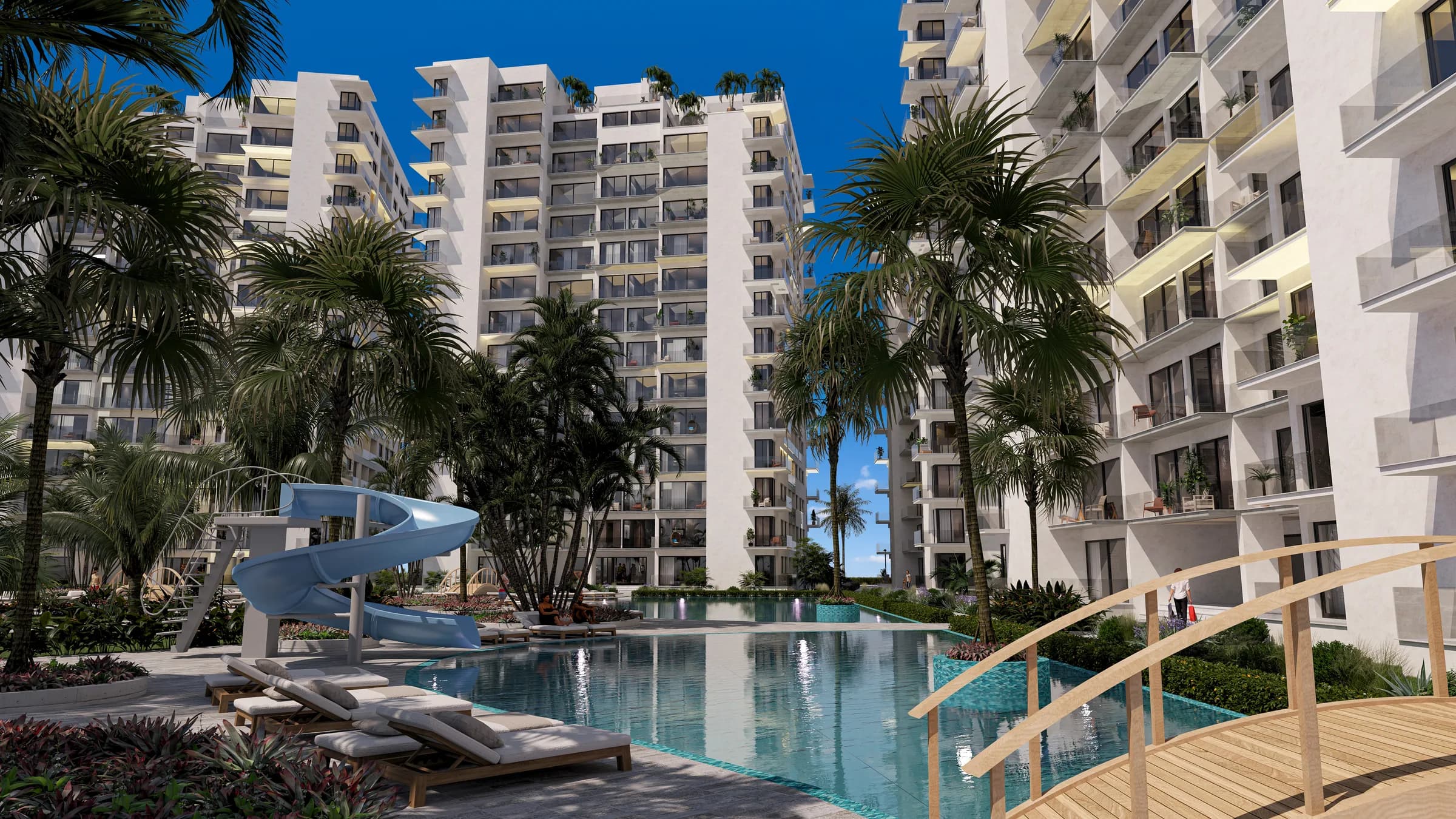 ЖК CC Towers İskele, візуалізація басейну з гіркою та місточком