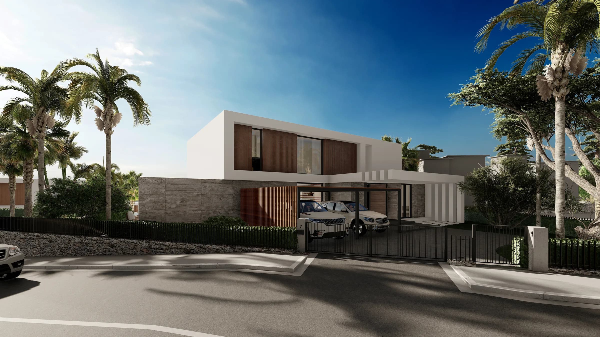 Street entrance and garage of a villa