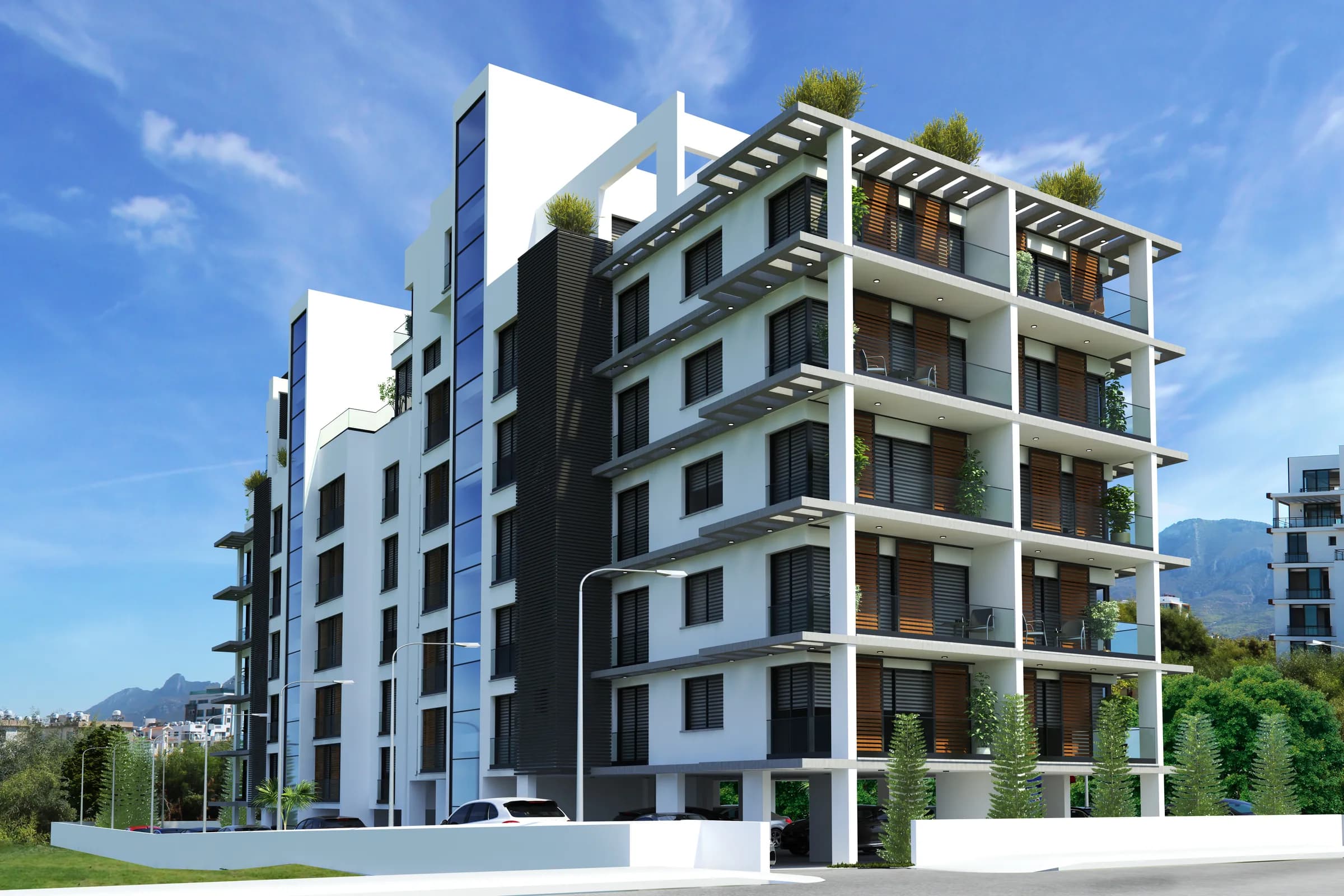 Kaşgar Residence, visualisation of the street facade with balconies