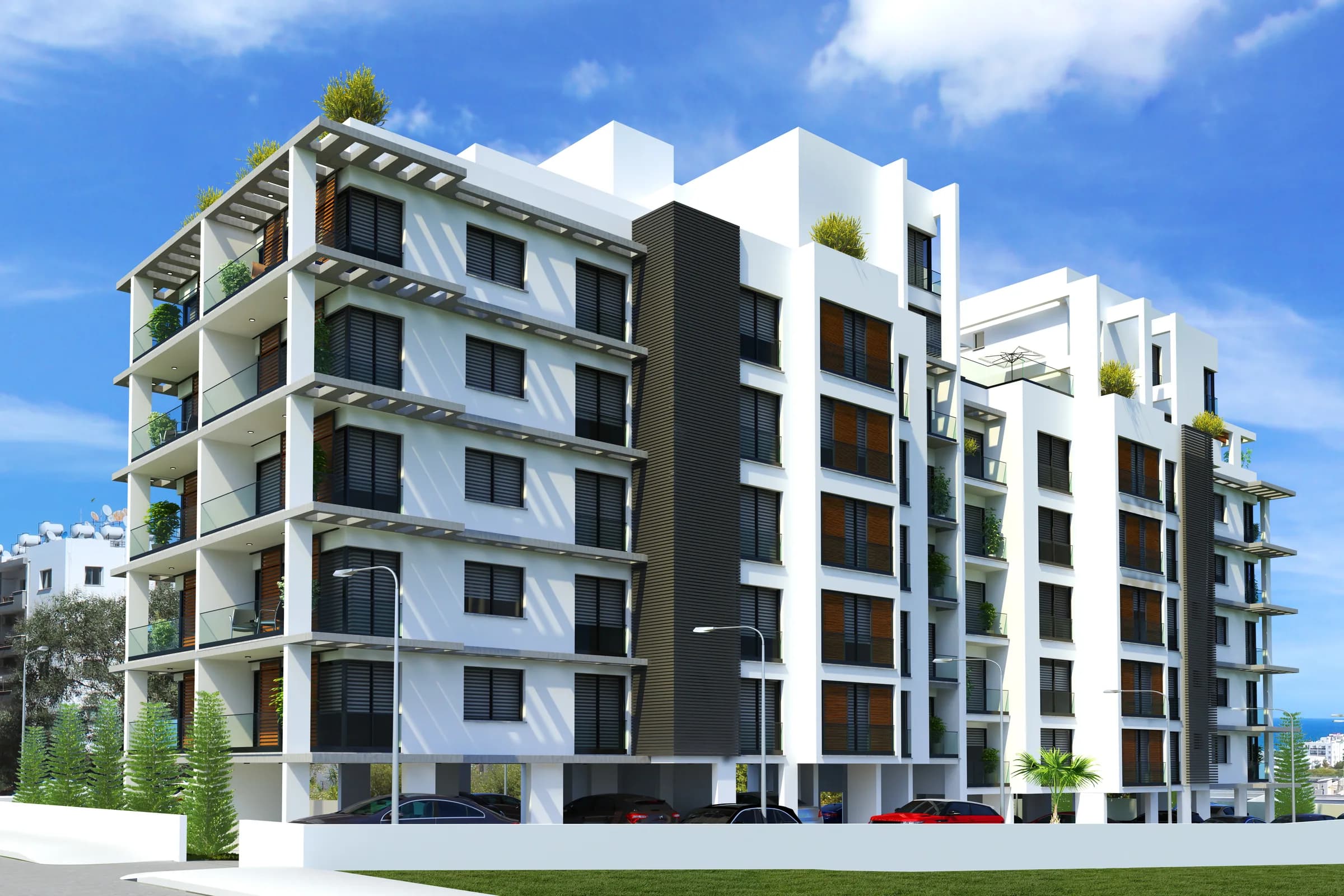Kaşgar Residence, visualisation of blocks A and B with open parking on the ground floor