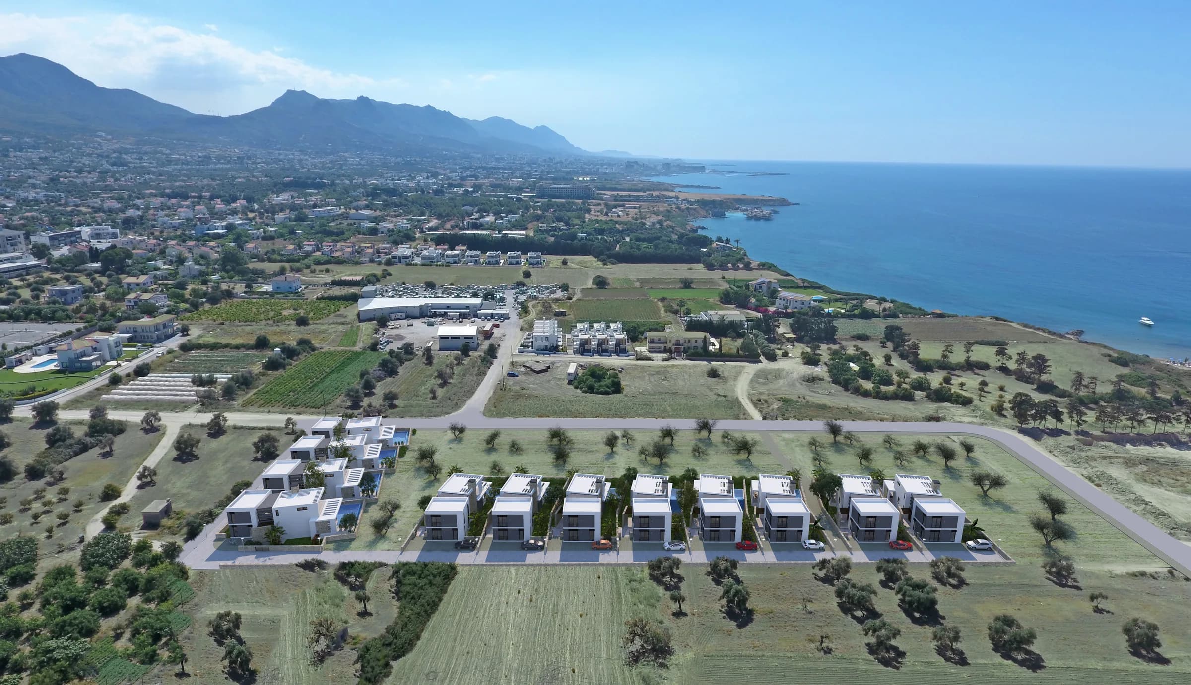 L'Plage, widok inwestycji z lotu ptaka między Çatalköy a Ozanköy (wizualizacja)