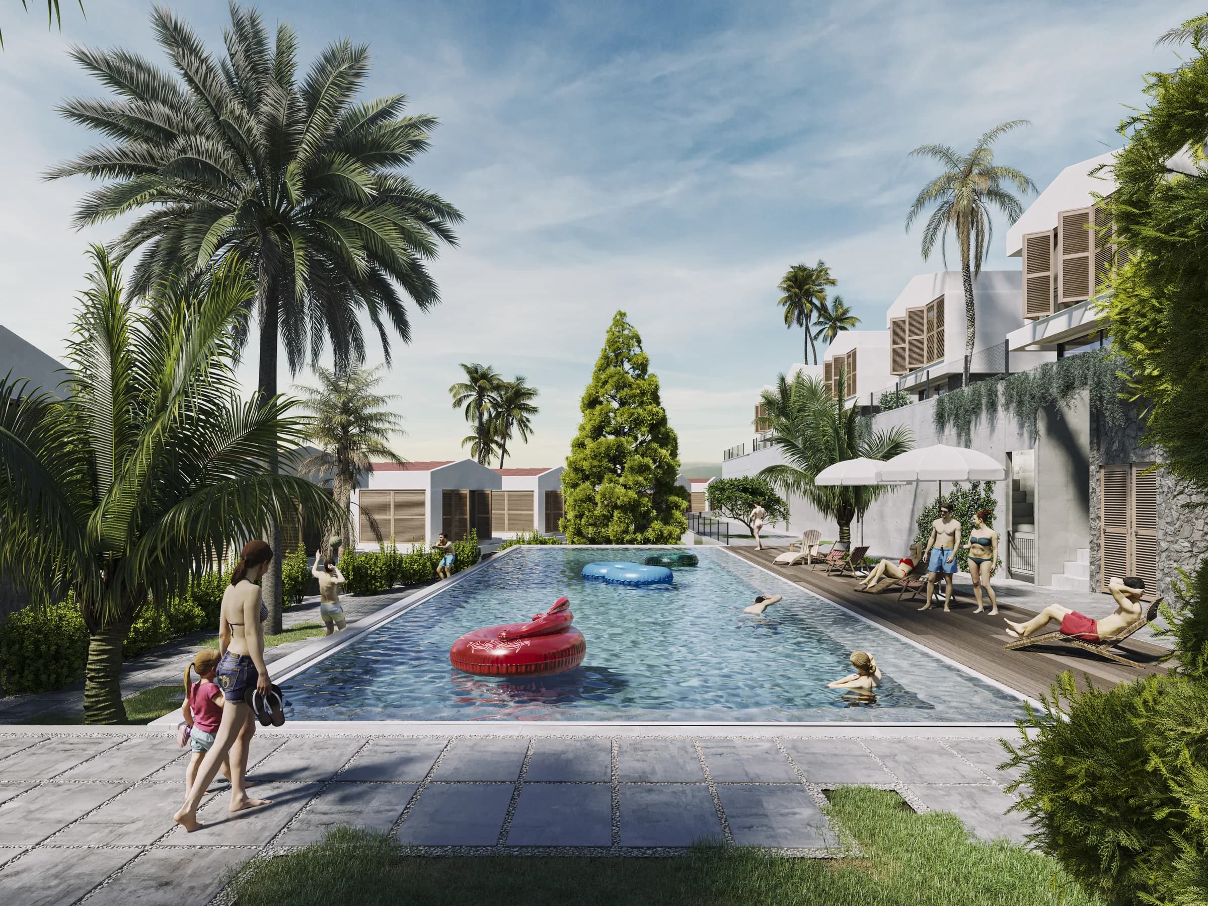 Pool area between the villas, visualisation