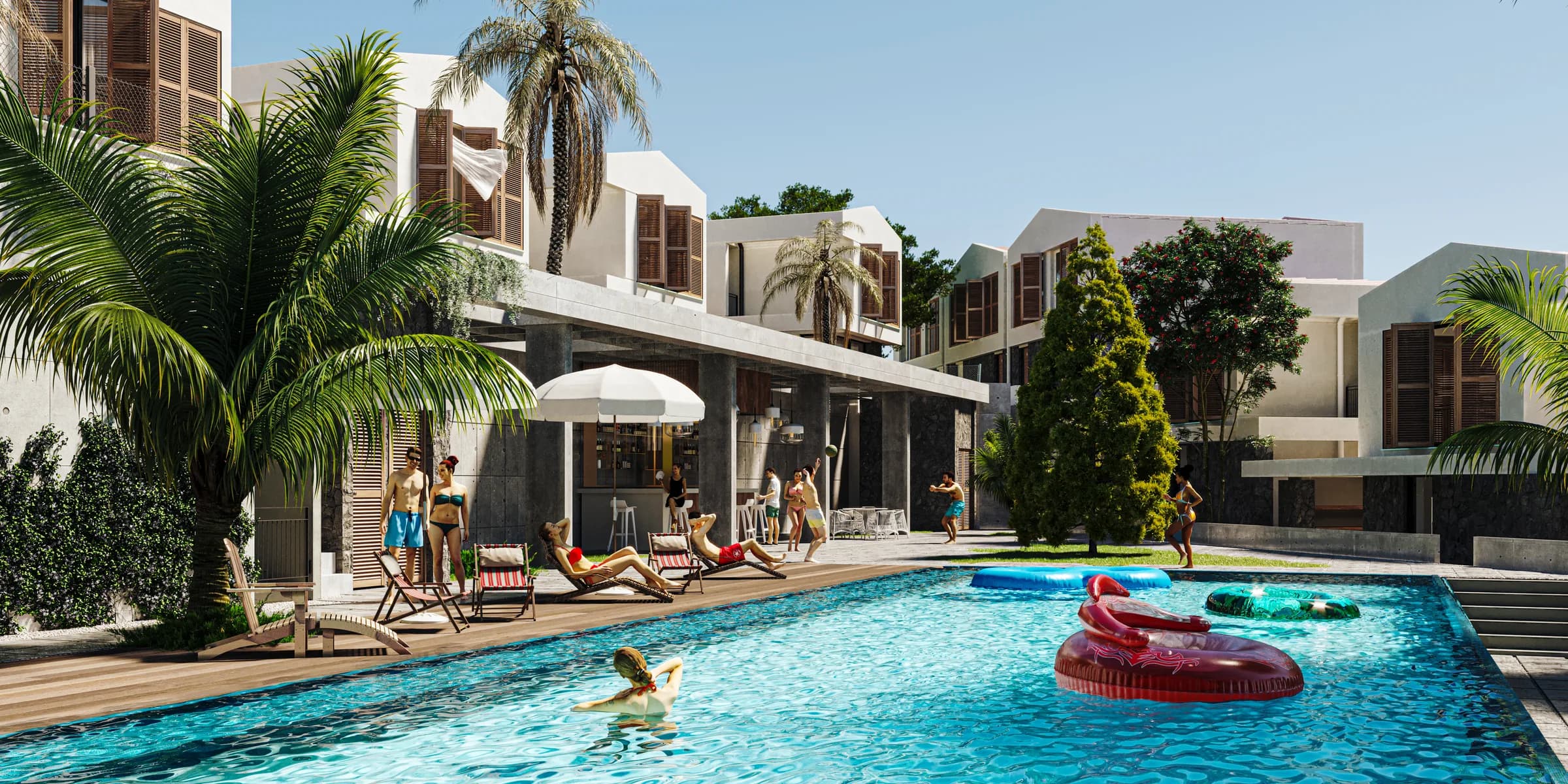Communal pool with the pool bar, visualisation