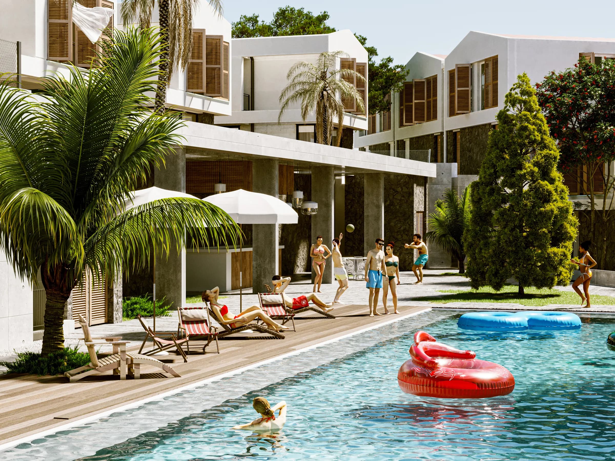 Communal pool and sun terrace, visualisation