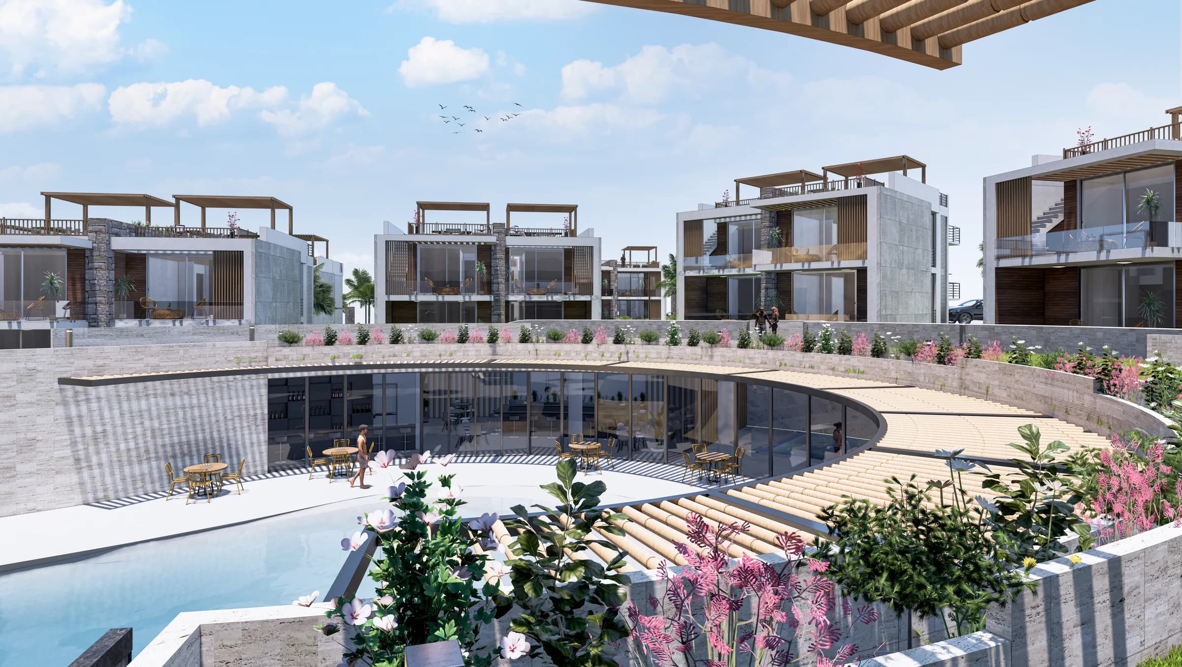 Semicircular terrace around the central pool area, visualisation