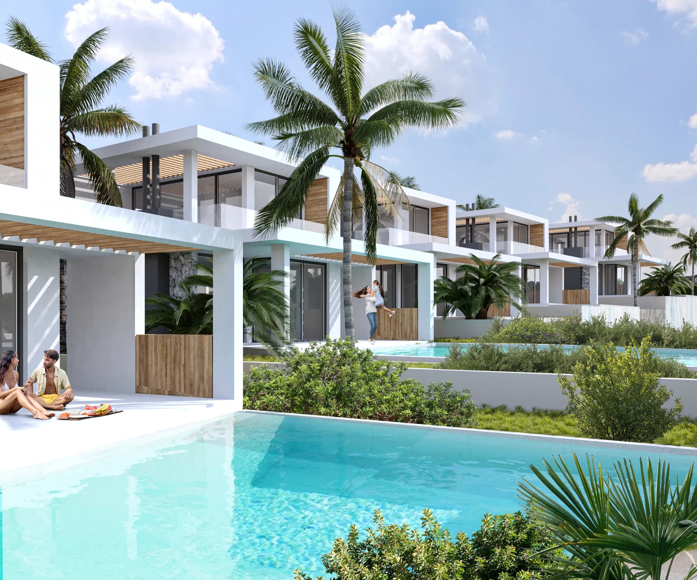 Semi-detached houses with private pools, visualisation