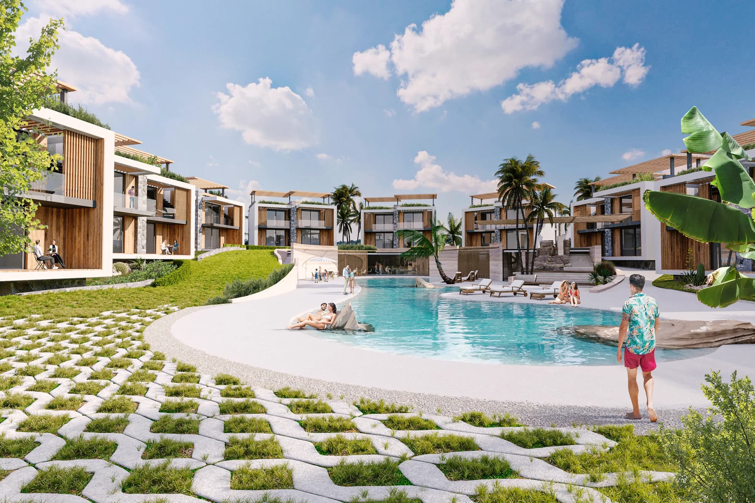 Paved path to the communal pool, visualisation