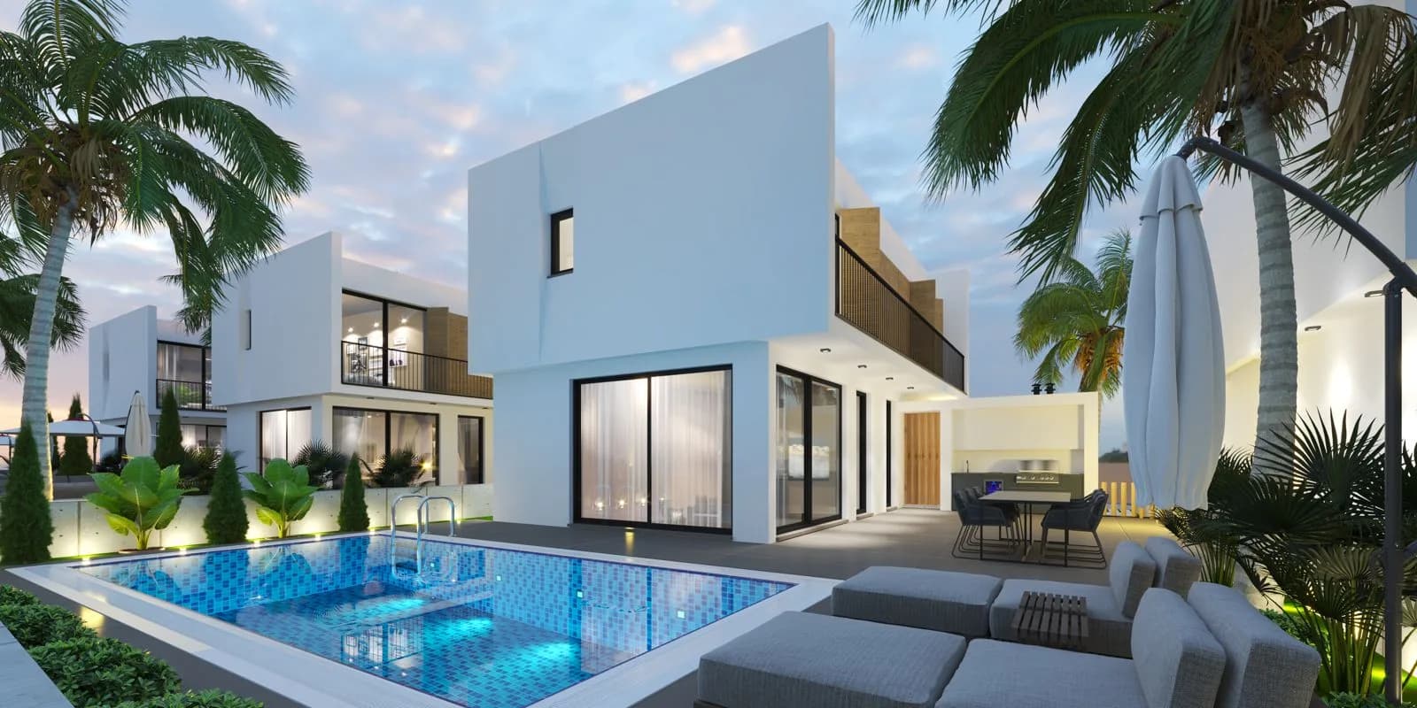 Pool and terrace in the evening, visualisation
