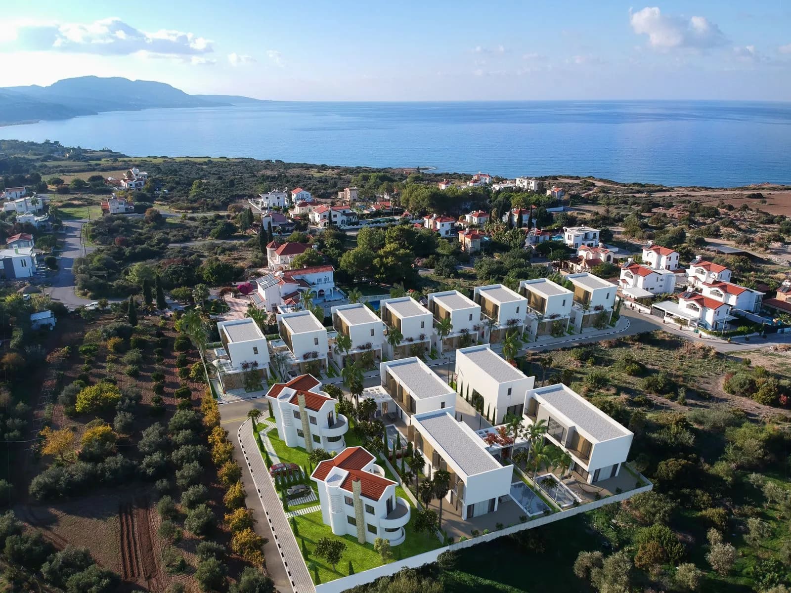 Aerial view of the site towards the sea, photomontage