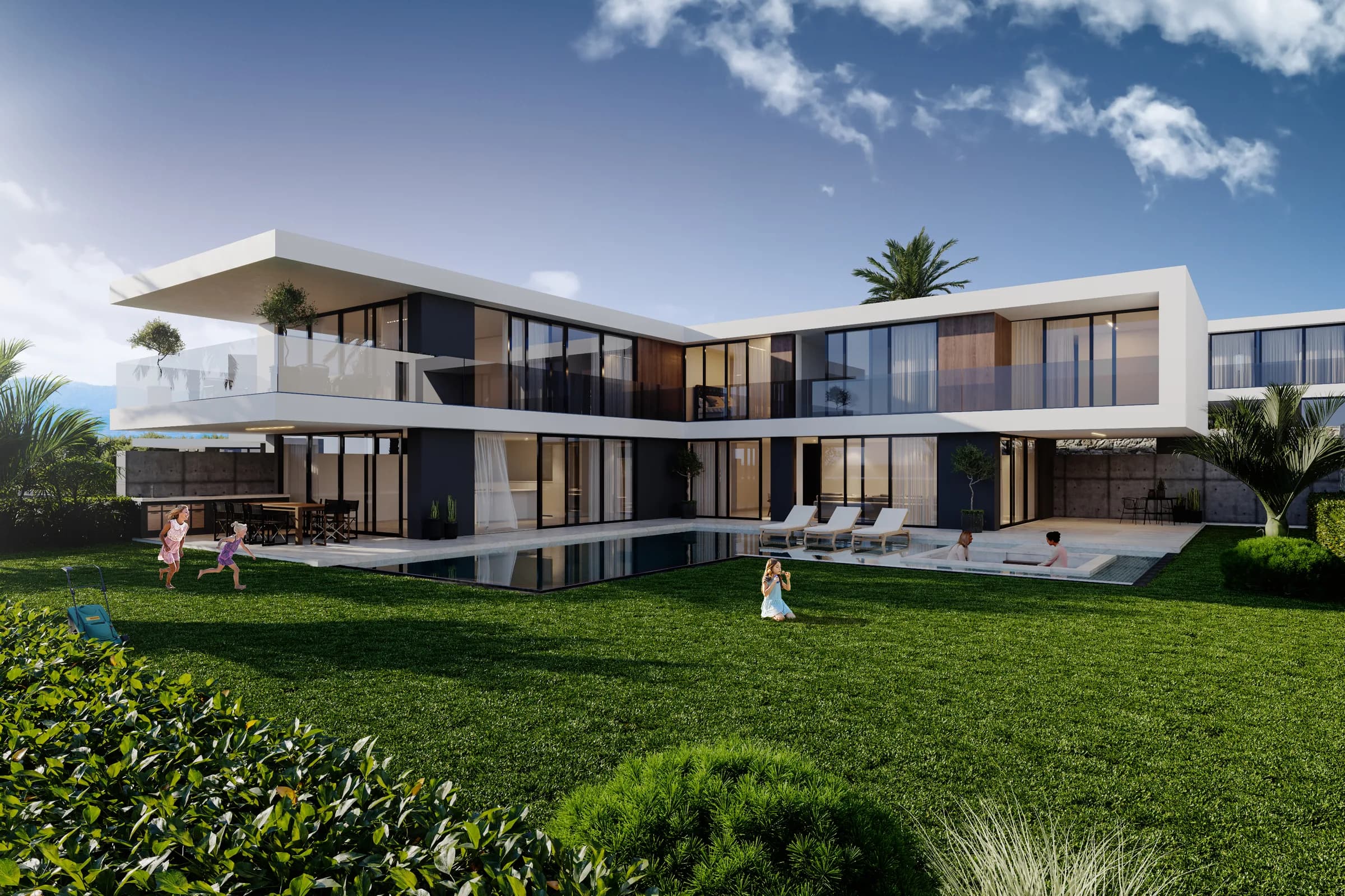 Two-storey villa with a private pool and lawn