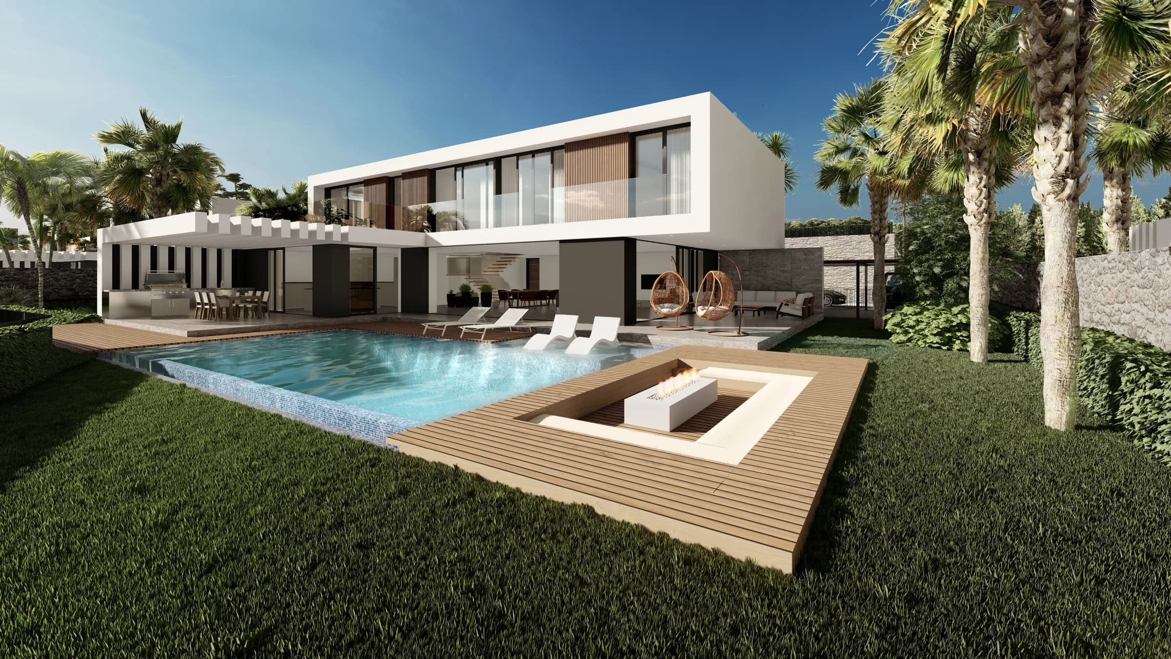 Villa with pool and terrace, daytime visualisation